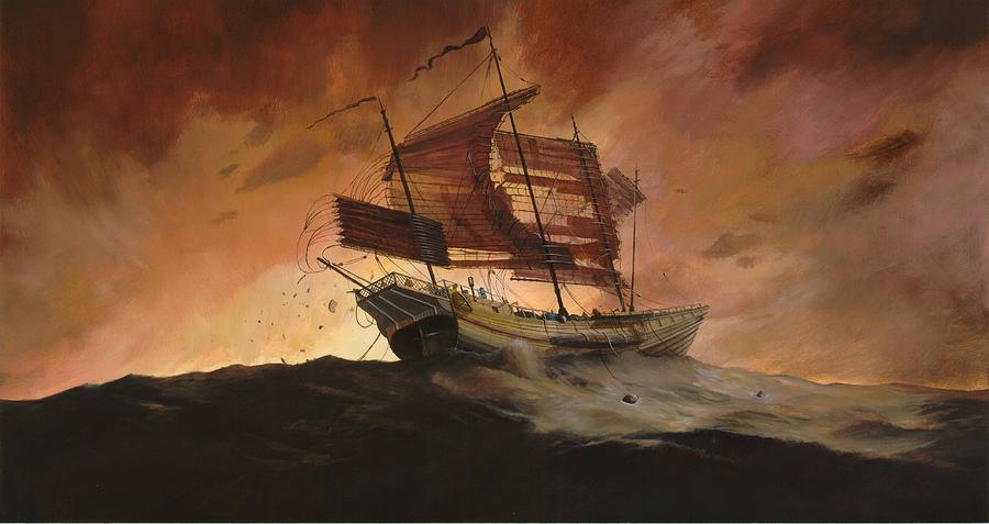 Landscape Painting - Chinese Junk by Oliver Hurst