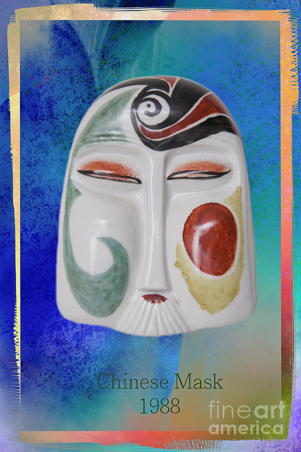 Chinese porcelain mask blue - caption Photograph by Heiko Koehrer-Wagner