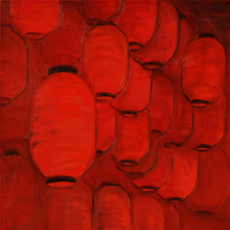 Chinese Red Lanterns Painting by Xueling Zou