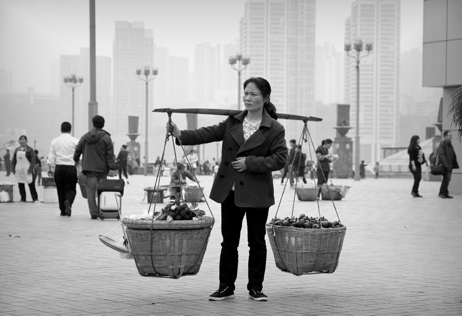 Chinese Woman Carrying Baskets Photograph by Valentino Visentini