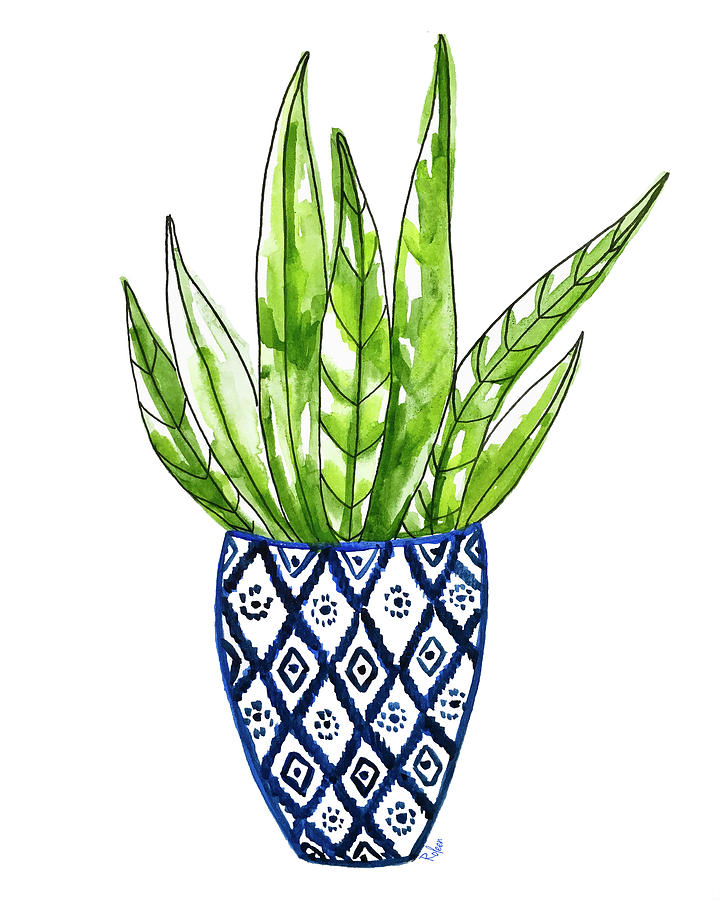 Blue And White Vase Painting - Chinoiserie Cactus No2 by Roleen Senic