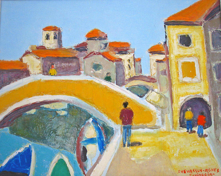 Boat Painting - Chioggia Bridge Italy by Chevassus-agnes Jean-pierre