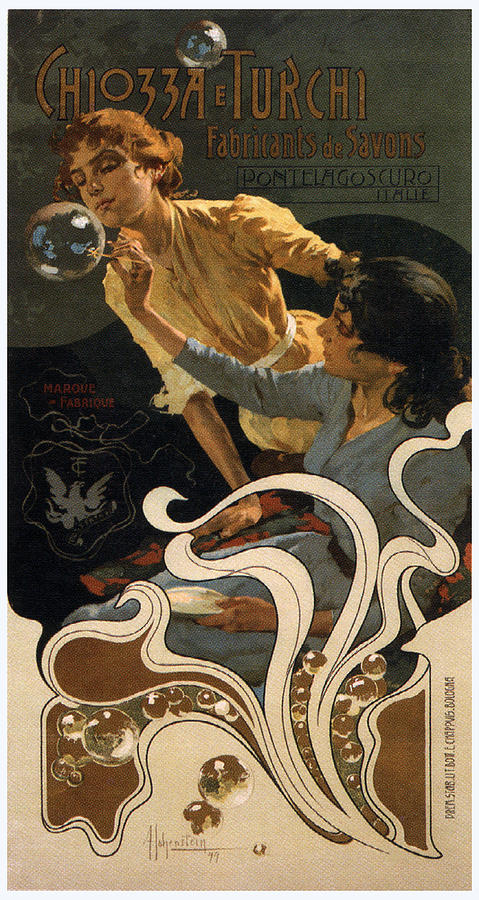 Chiozza E Turchi - Woman Blowing Soap Bubbles - Vintage Advertising Poster Mixed Media by Studio Grafiikka