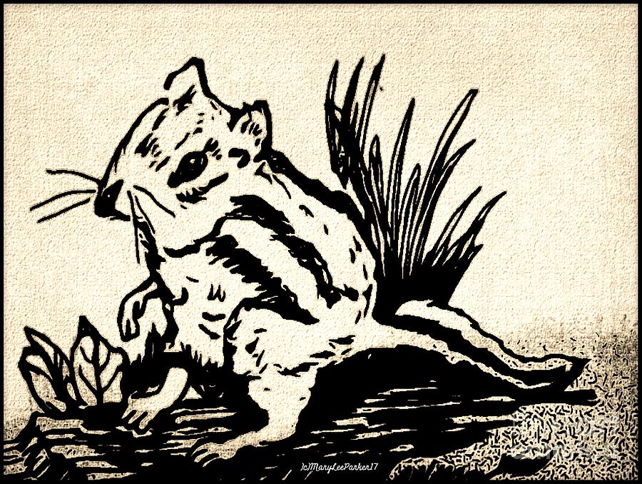 Nature Mixed Media -  Chipmunk In Pen And Ink  by MaryLee Parker
