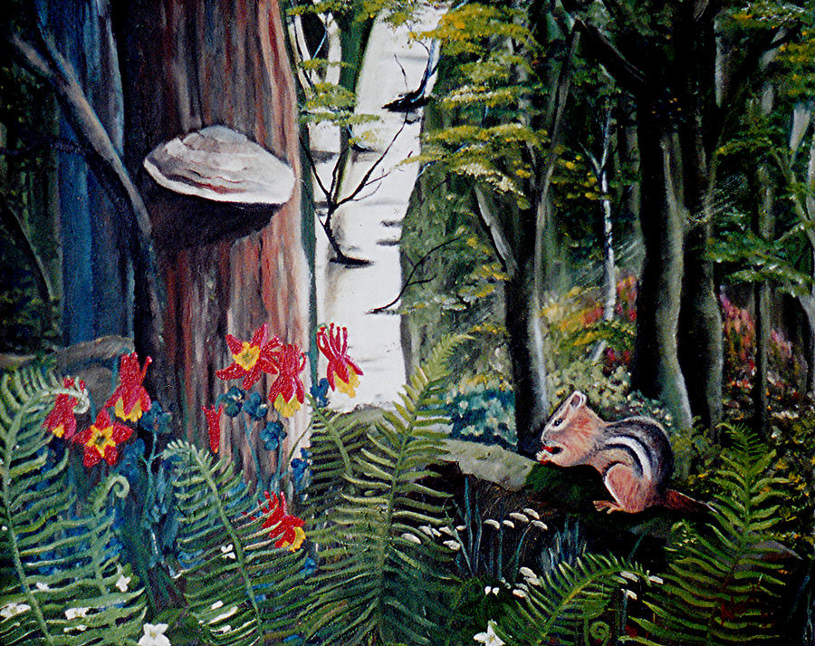Chipmunk on a Log Painting by Renate Wesley