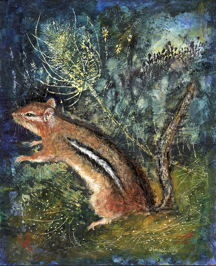 Chipmunk With Teasel Painting by Diana Ludwig