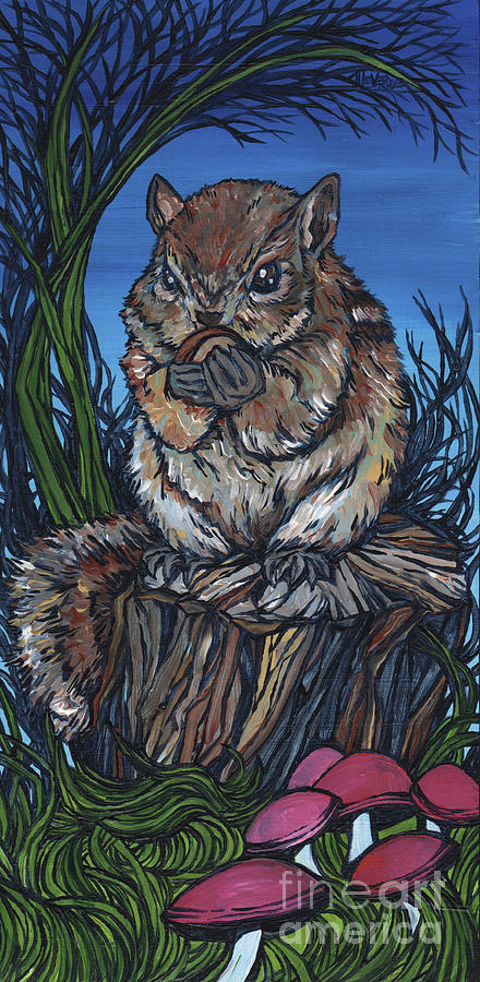 Chipmunks Acorn Painting by Tracy Levesque