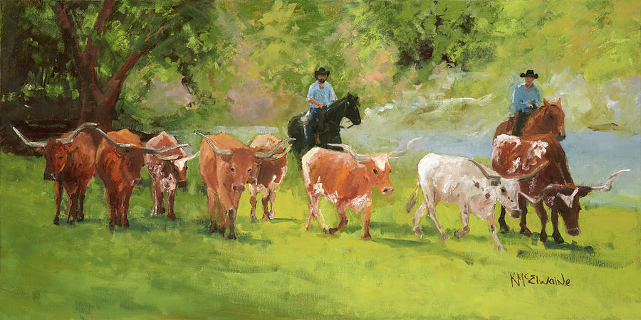 Chisholm Trail Texas Longhorn Cattle Drive oil painting by KMcElwaine by Kathleen McElwaine Chisholm Trail Texas Longhorn Cattle Drive oil painting by KMcElwaine by Kathleen McElwaine