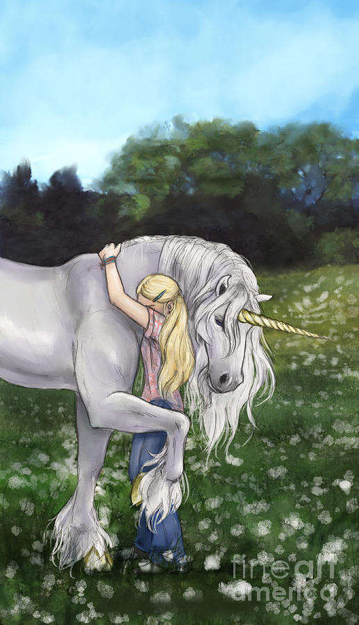 Chloe and the Unicorn - Finding Innocence Drawing by Brandy Woods