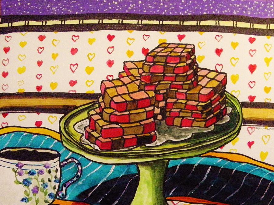 Chocolate and Cherry Checkerboard Cookies Painting by John Williams