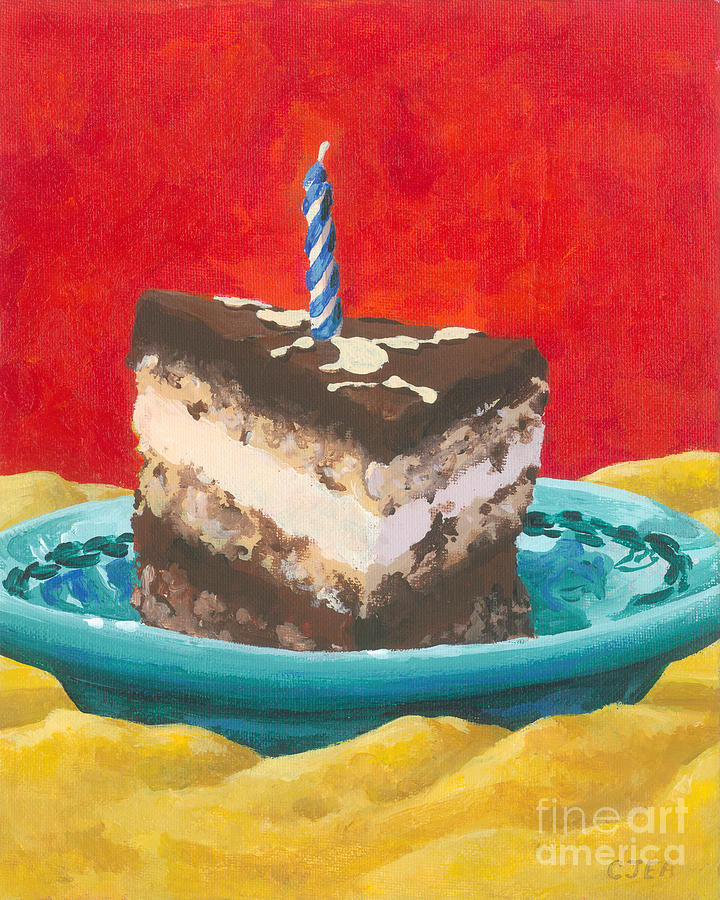 Chocolate Birthday Cake Painting by Cheryl Emerson Adams