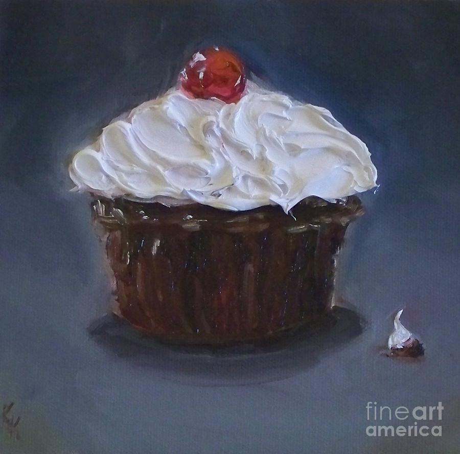 Chocolate Still Life Painting - Chocolate Cupcake with a Cherry by Kristine Kainer