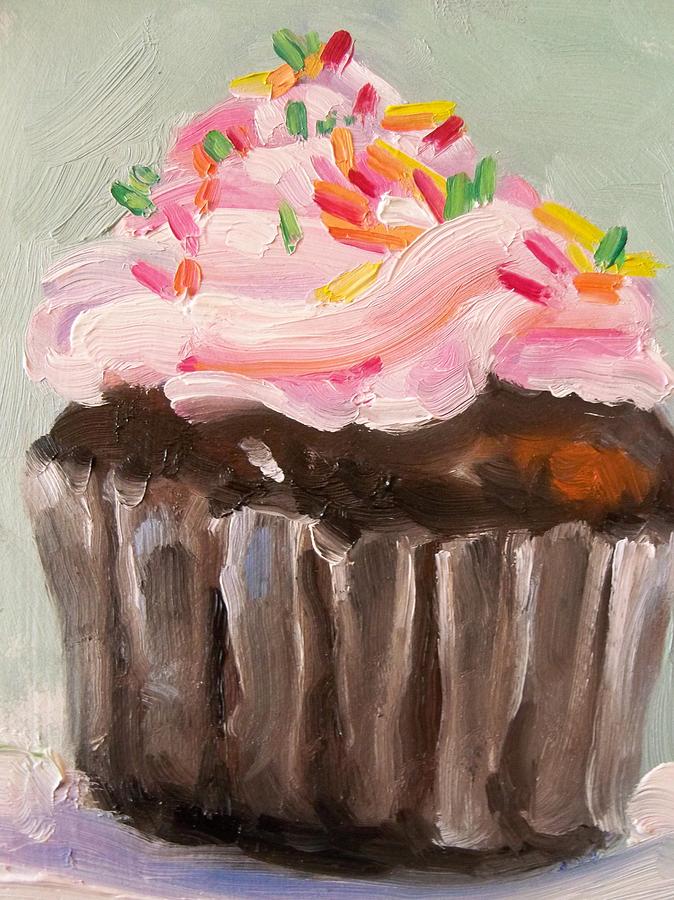 Cake Painting - Chocolate Cupcake with Sprinkles by Susan Jenkins