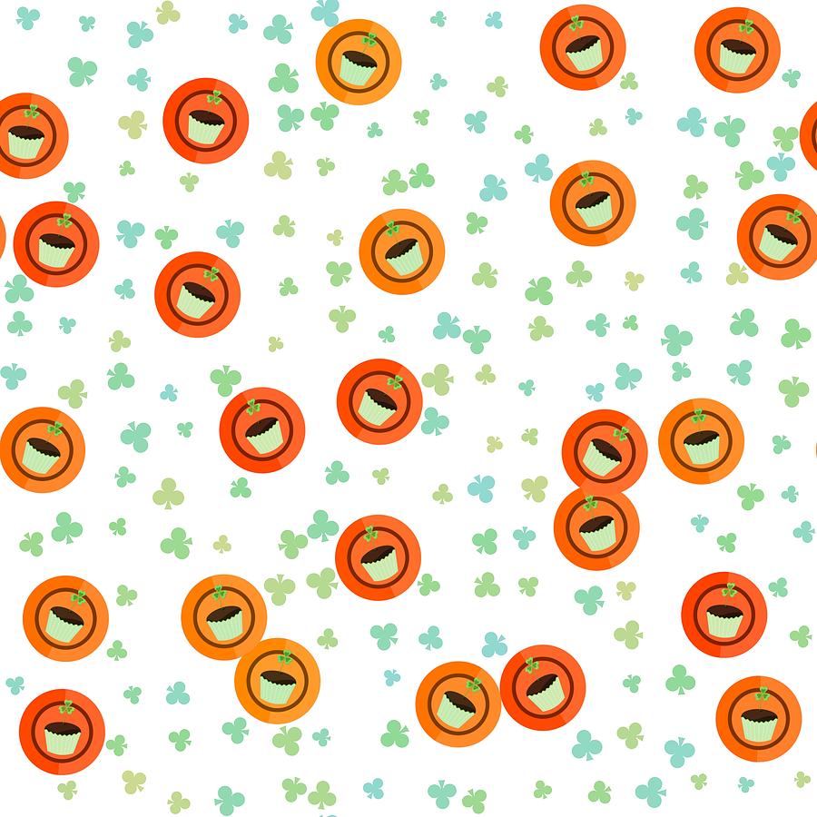 Chocolate cupcakes pattern with shamrock digital art by lenka rottova
