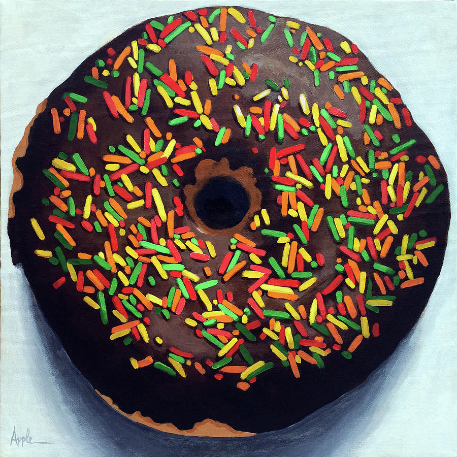 Chocolate Donut and Sprinkles oil painting Painting by Linda Apple