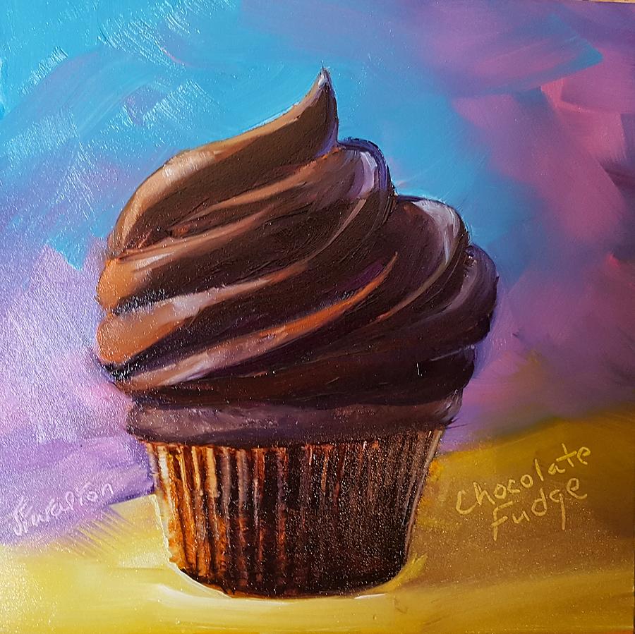 Chocolate Fudge Cupcake Painting by Judy Fischer Walton