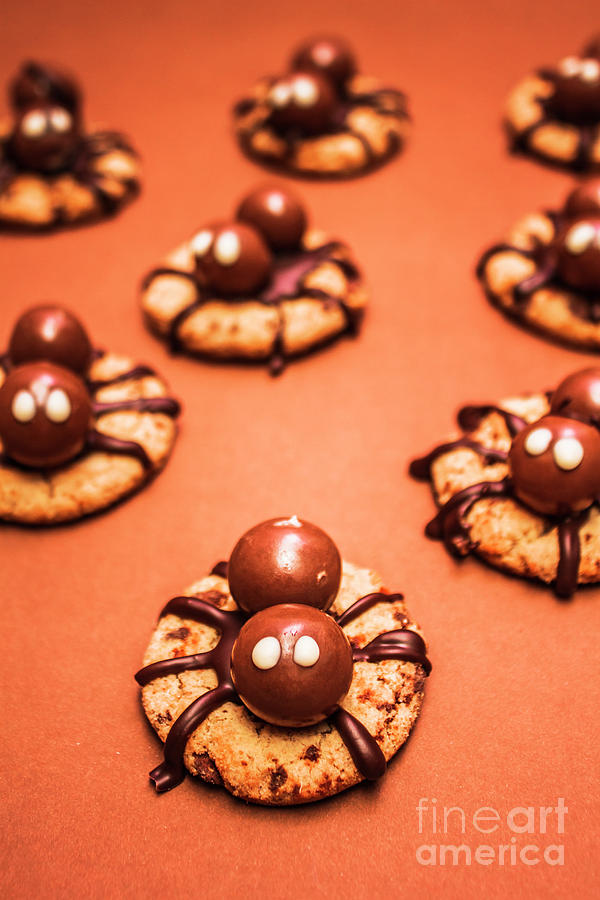 Halloween Photograph - Chocolate peanut butter spider cookies by Jorgo Photography