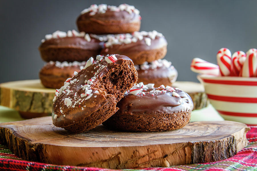 Chocolate Peppermint Iced Donuts Photograph by Teri Virbickis