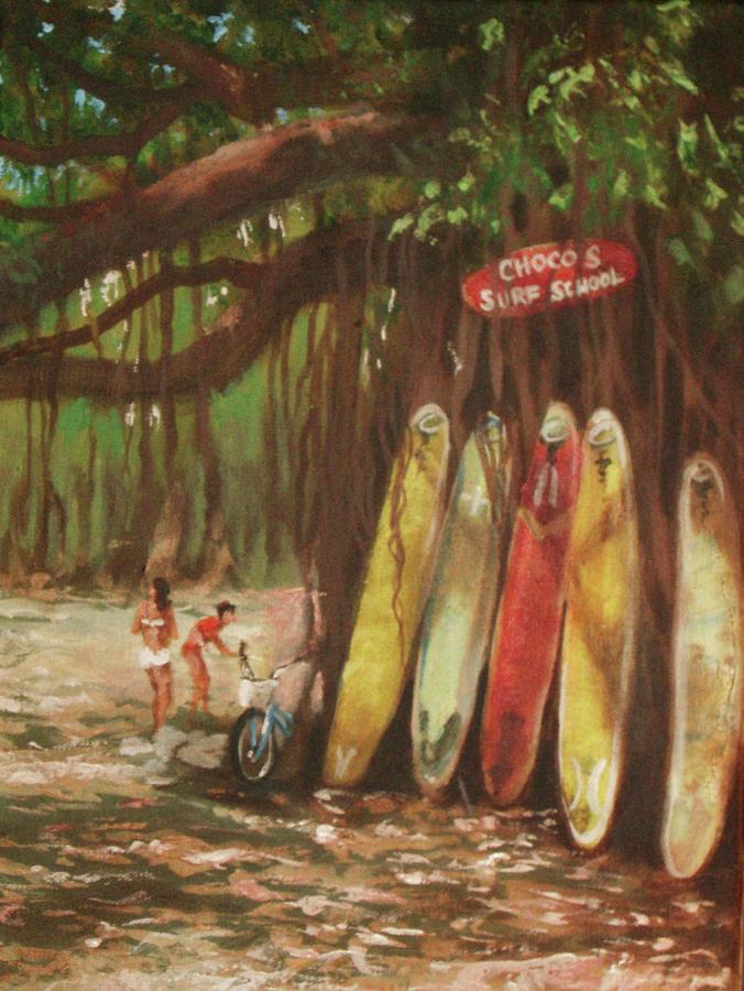 Chocos Surf School Painting by Tom Shropshire