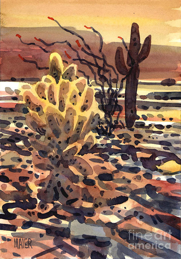 Cholla Saguaro and Ocotillo Painting by Donald Maier