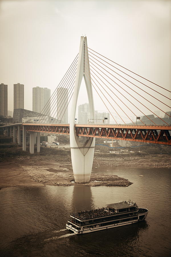 Chongqing bridge boat Photograph by Songquan Deng