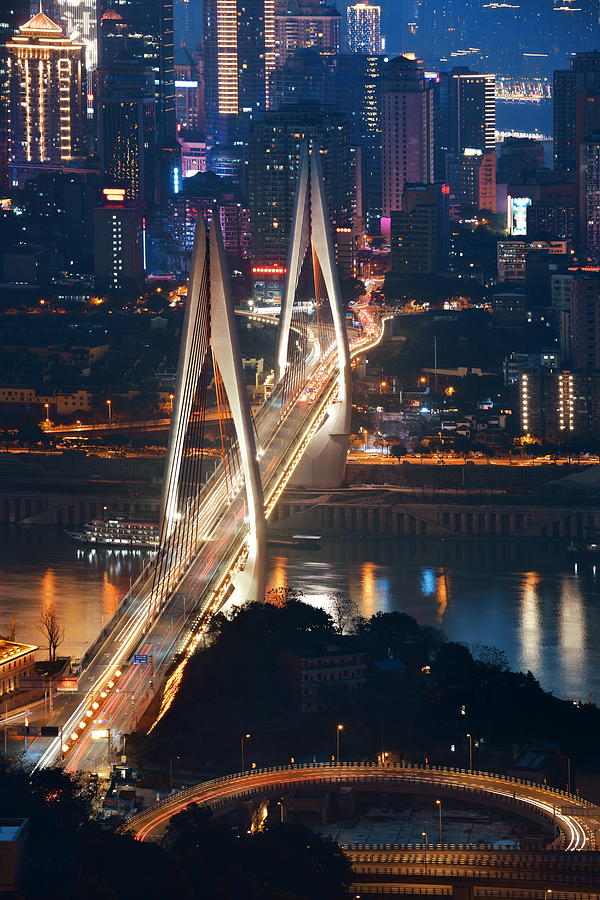 Chongqing bridge night Photograph by Songquan Deng