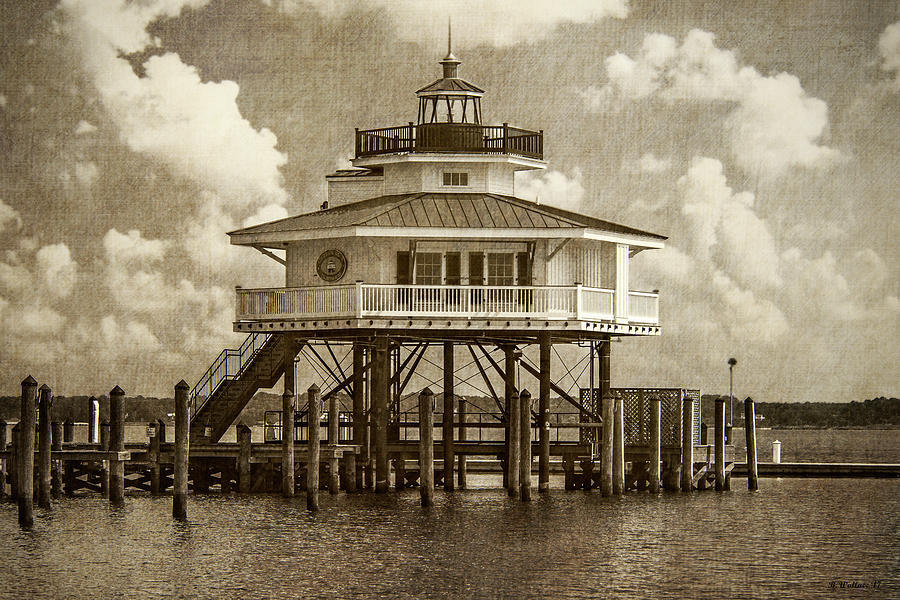 Choptank River Lighthouse - Sepia Photograph by Brian Wallace