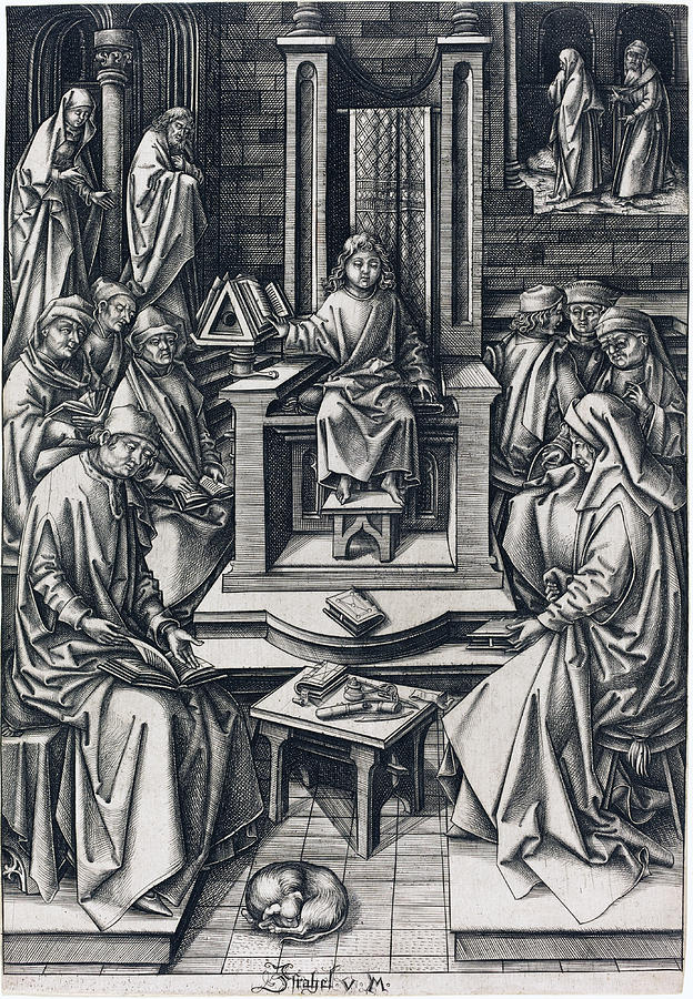 Christ Among the Doctors Drawing by Israhel van Meckenem