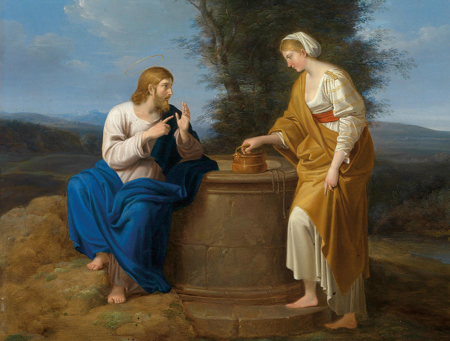 Christ and the Samaritan Woman at the Well Painting by Ferdinand Georg Waldmuller