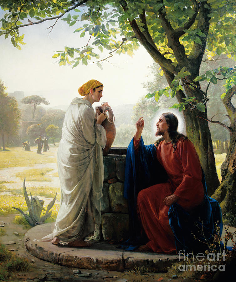 Christ and the Samaritan Woman Painting by Celestial Images