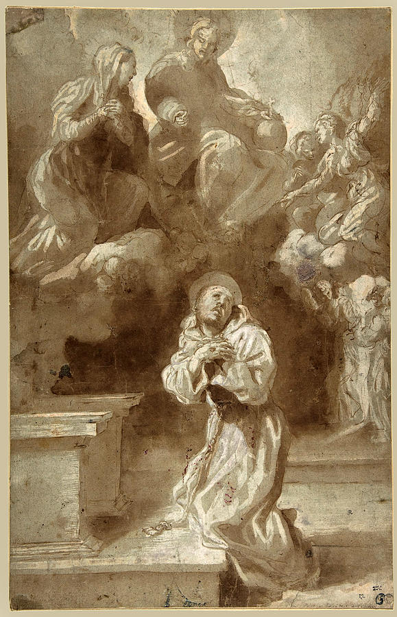 Christ and the Virgin Appearing to Saint Francis Drawing by Pietro Faccini