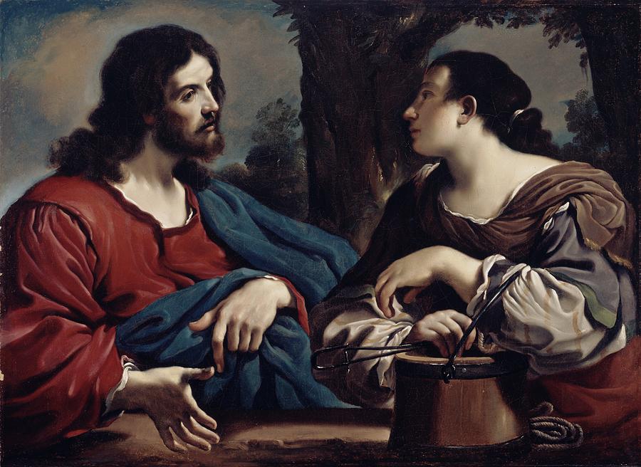 Jesus Christ Photograph - Christ and the Woman of Samaria by Giovanni Francesco Barbieri Guercino