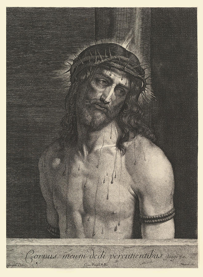 Christ at the Column Drawing by Jean Morin