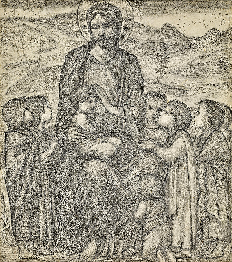 Christ blessing Children Drawing by Edward Burne-Jones