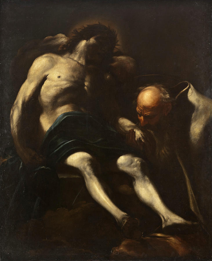 Christ buried by Joseph of Arimathea Painting by Giacinto Brandi