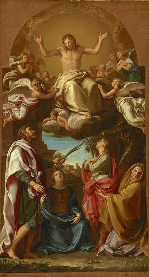 Christ in Glory with Saints Celsus  Julian  Marcionilla and Basilissa Painting by Pompeo Batoni
