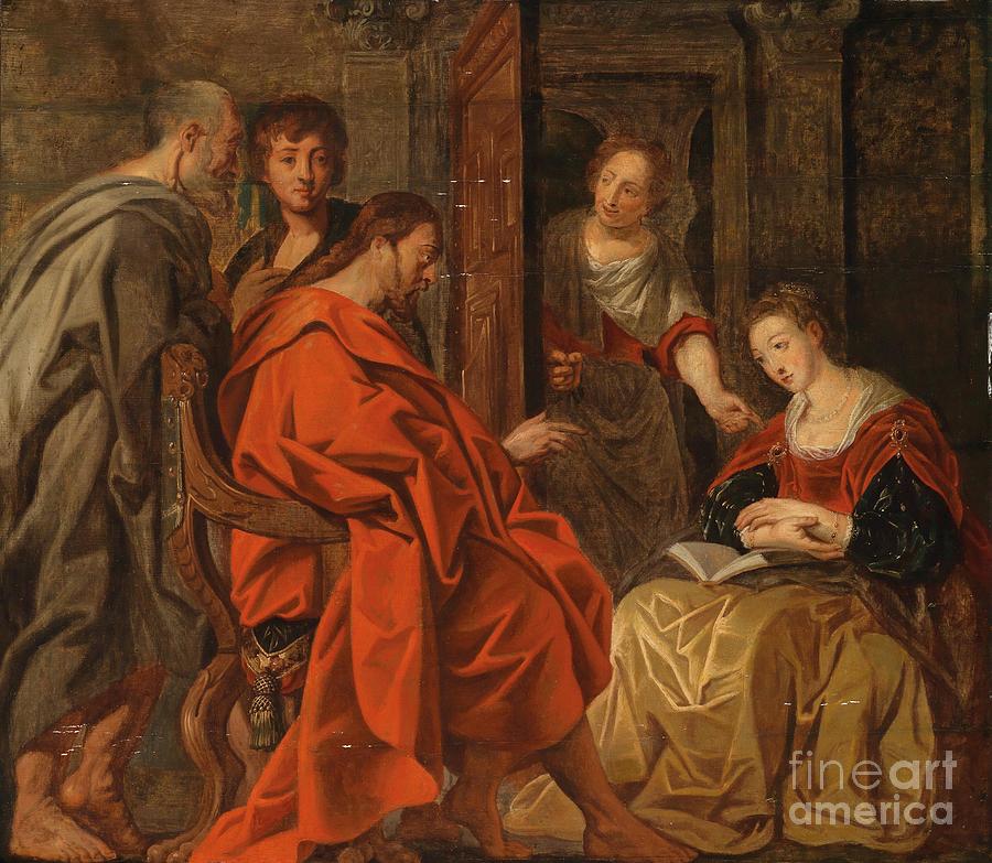 Christ in the House of Mary Martha and Lazarus Painting by Celestial Images