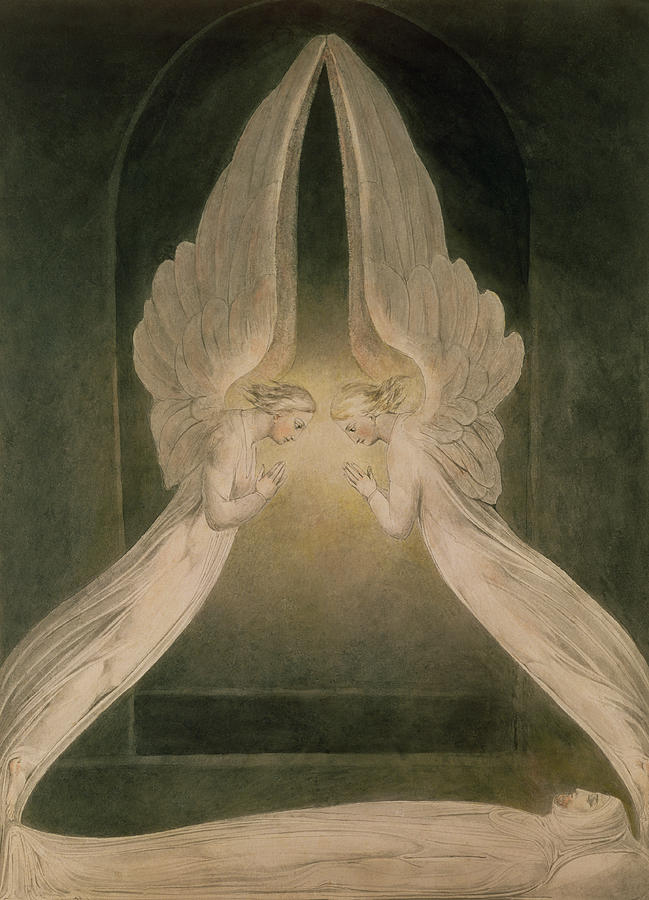 Christ in the Sepulchre Guarded by Angels Painting by William Blake