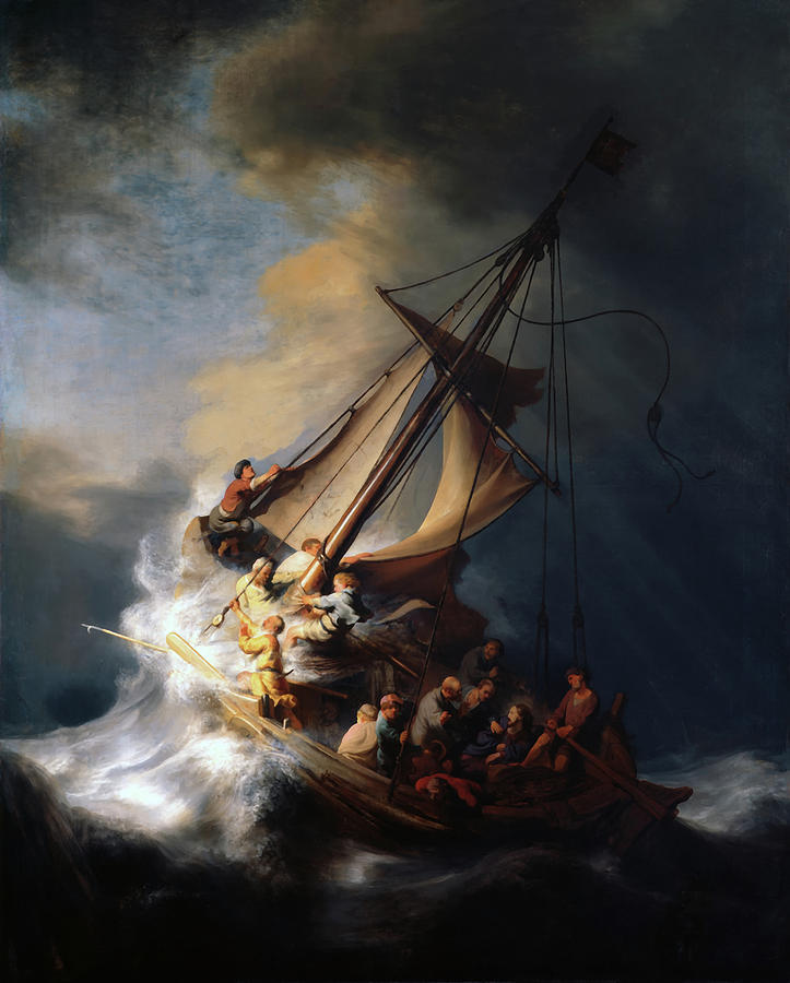 Vintage Painting - Christ in the Storm on the Lake of Galilee by Mountain Dreams