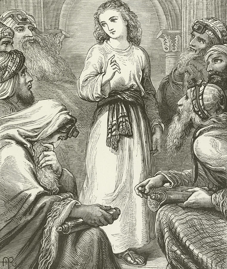 Black And White Drawing - Christ in the Temple by English School
