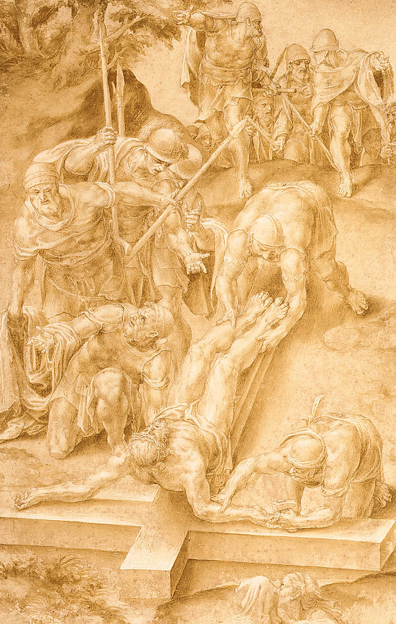 Jesus Christ Drawing - Christ nailed to the Cross by Lelio Orsi da Novellara