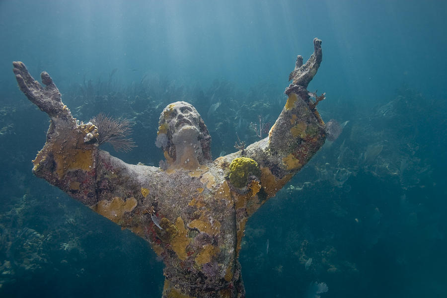 Christ of the Abyss Statue on Dry Rocks reef in Key Largo Florida Photograph by Bob Hahn