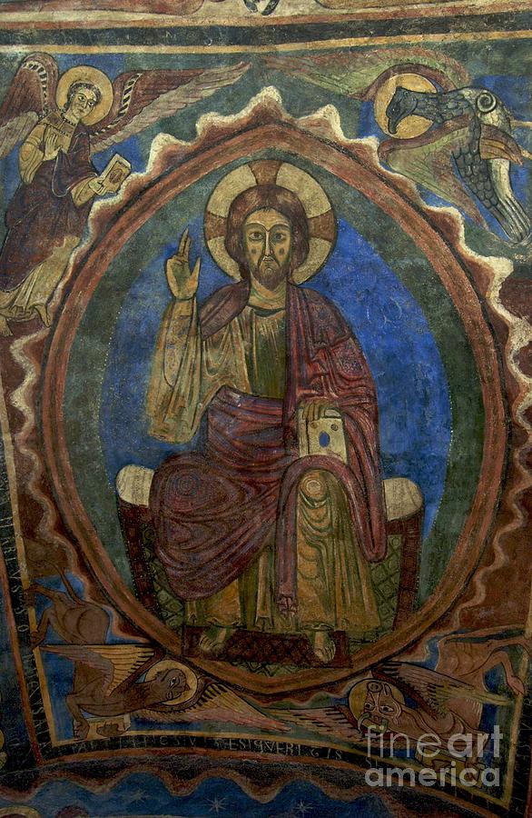 Auvergne Photograph - Christ Pantocrator fresco. Basilica Saint-Julien. Brioude. Haute Loire. Auvergne. France. by Bernard Jaubert