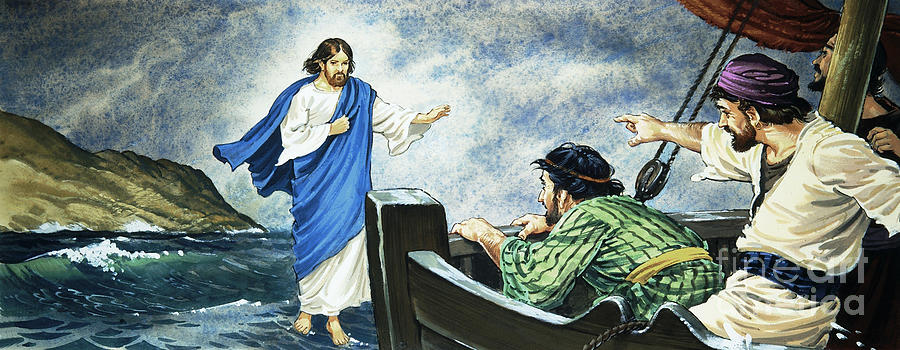 Christ walking on the water Painting by English School - Pixels