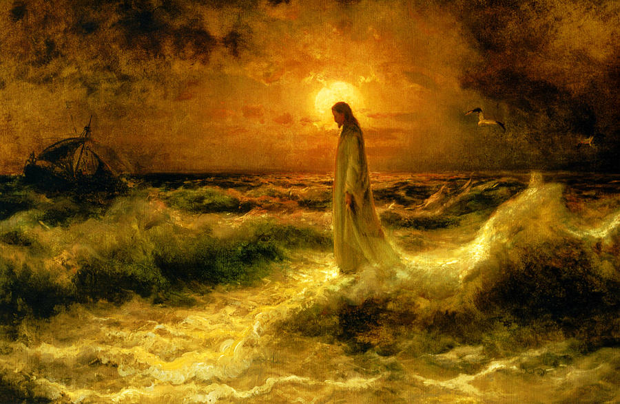 Christ Walking On Water Painting - Christ Walking on the Waters by Julius Sergius Klever