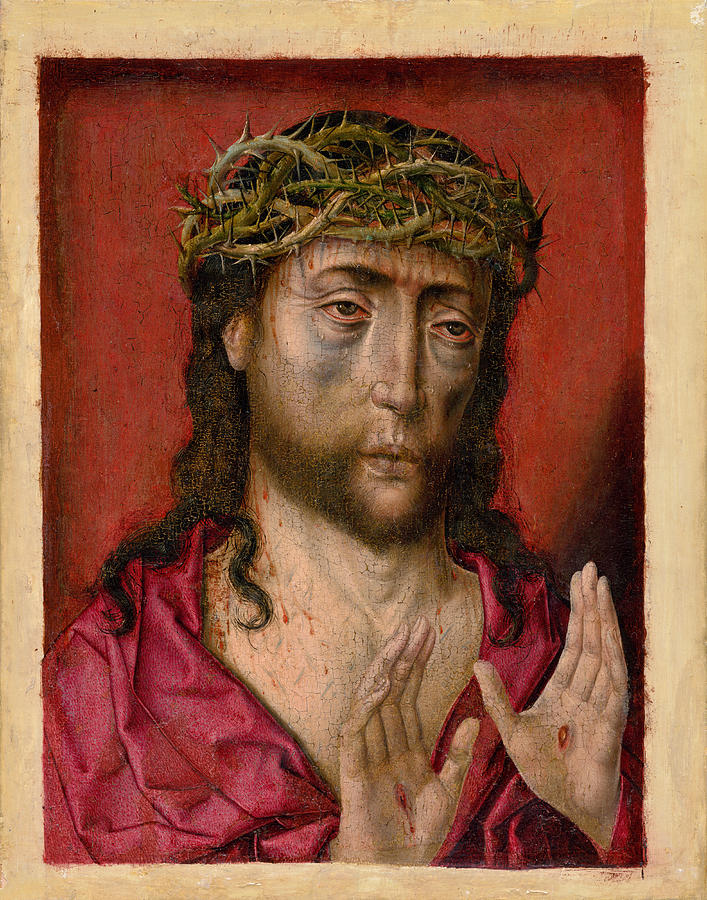 Christ with the Crown of Thorns, Tortured Christ Painting by Aelbrecht Bouts