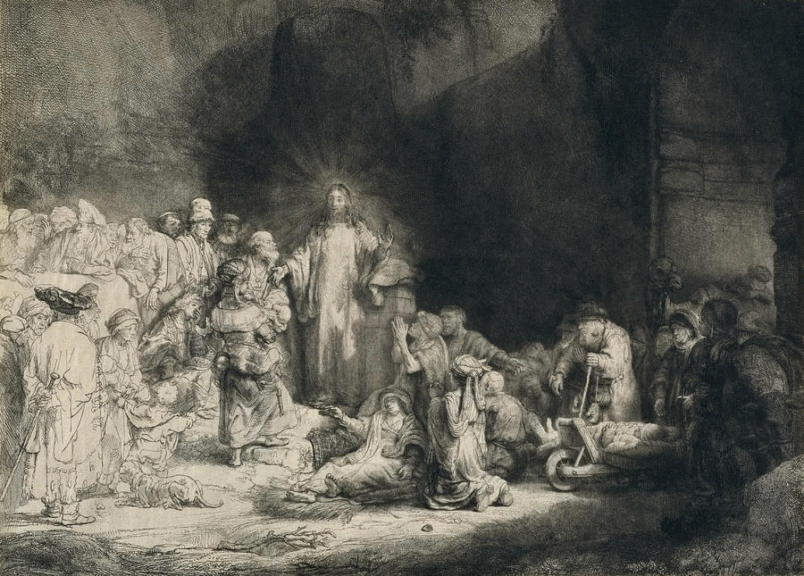 Christ with the Sick around Him, Receiving Little Children Relief by Rembrandt