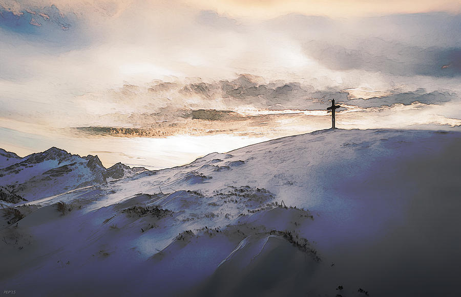 Christian Cross On Mountain Digital Art by Phil Perkins