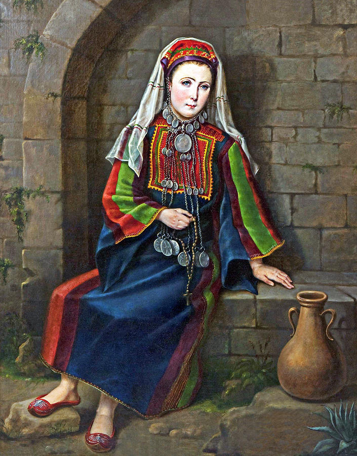 Christian Girl in Bethlehem 1884 Painting by Munir Alawi