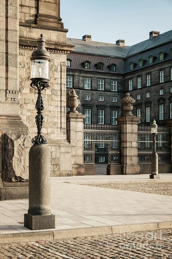 Christiansborg street lamp and gates Photograph by Sophie McAulay